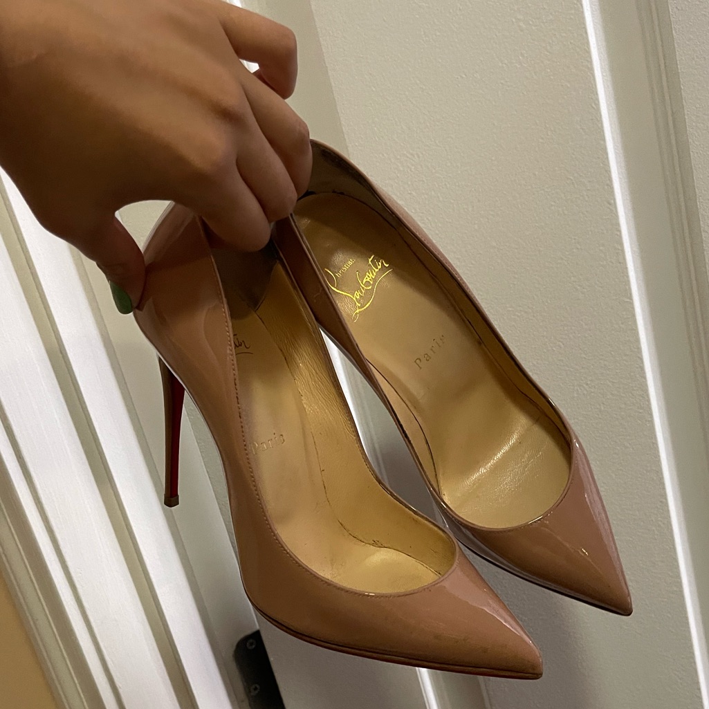 Pigalle Follies 100 Patent Leather Pumps Nude Size 38 Christian Louboutin